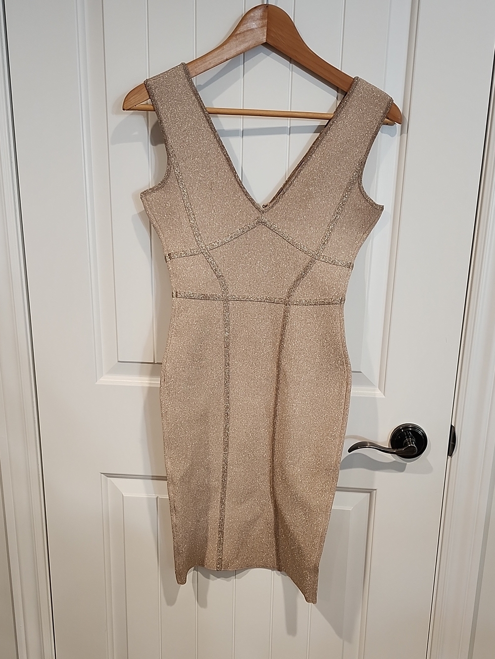 BCBGMaxAzria Shimmery Beige Champagne Bodycon Dress
